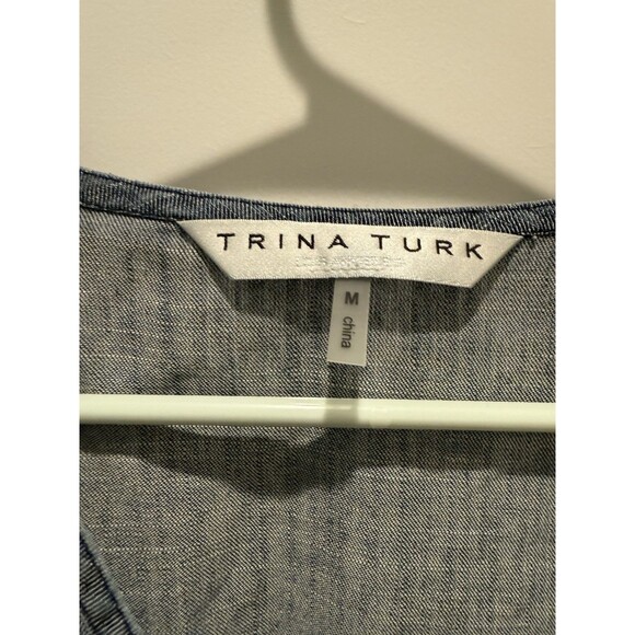 Trina Turk Modernism Milo Chambray Belted Kimono Top In Indigo Sz Medium - Picture 4 of 6